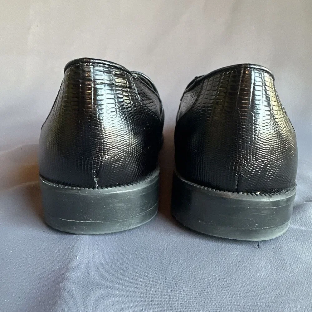 Stacy Adams Black Loafers 11 M Tassel Slip On Dress Shoes Mens Leather Snake
